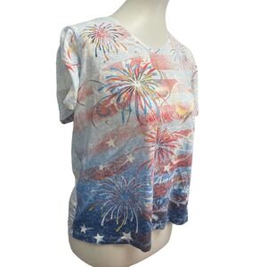 i b diffusion Womens Medium Short Sleeve Bejeweled Fireworks Tee Shirt